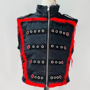 Awesome Kid’s Vest, Steam Punk or Costume, Black Denim w Red
